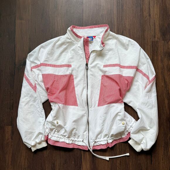 Tail Vintage 80s 90s White & Red Striped Zip Windbreaker Jacket L - Picture 1 of 9
